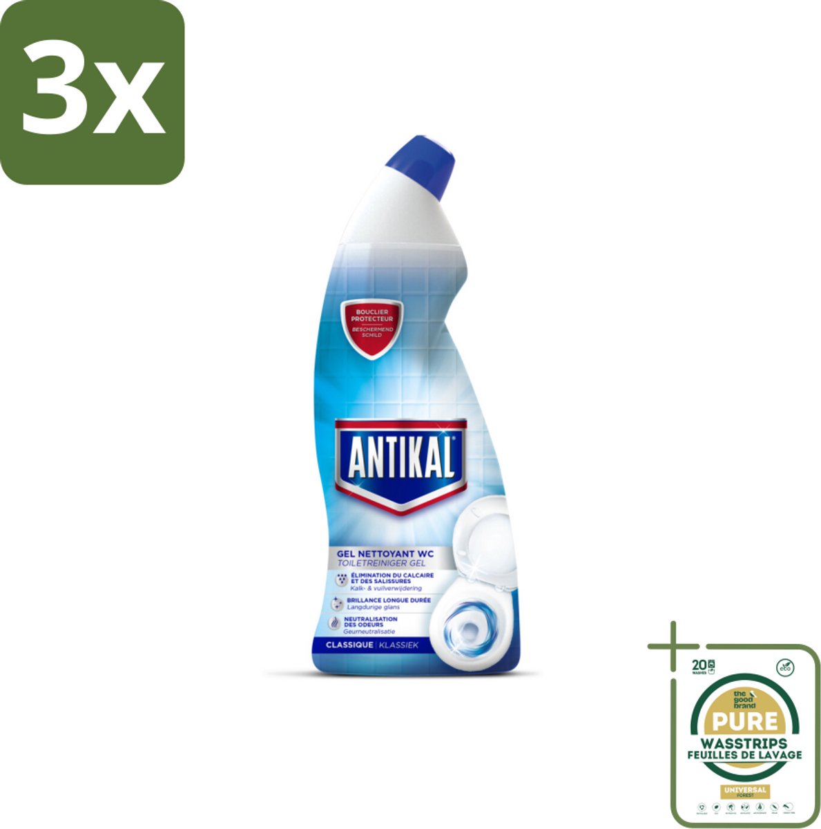 3 x Antikal WC Gel 750 ml - Grootverpakking - Toiletreiniger - Kalkverwijdering - Toilet Reinigen - Fris Toilet - Geurinsluitend