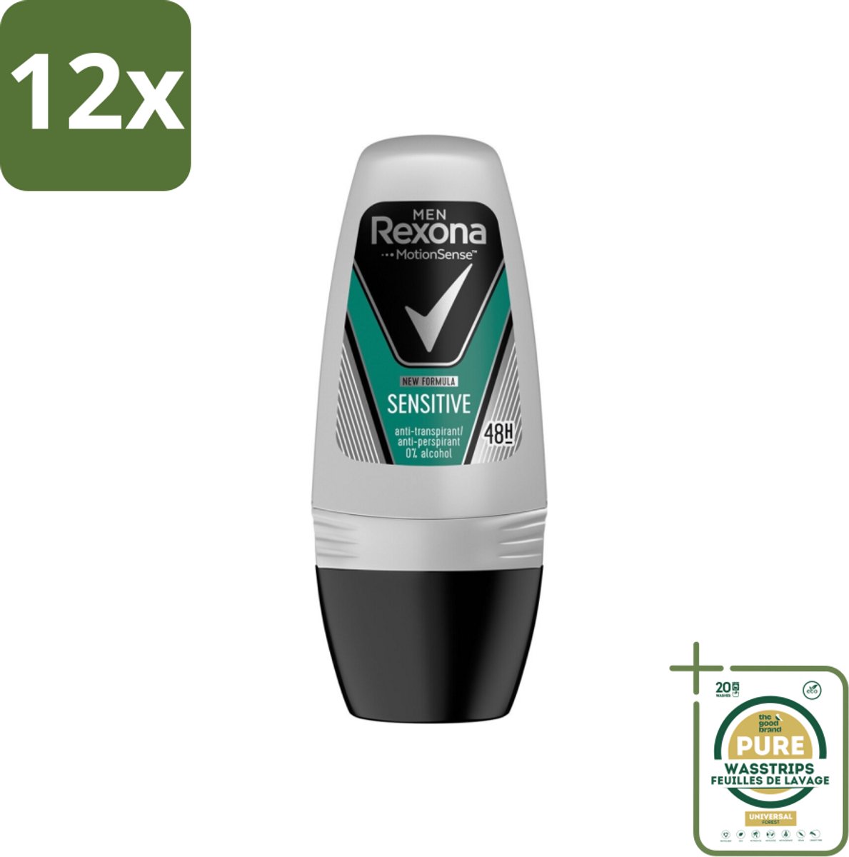 Rexona Men - Sensitive - Deo Roll-on - Anti-transpirant - 50 ml - Voordeelverpakking - 12 stuks - Roll-on deodorant - Anti-transpirant