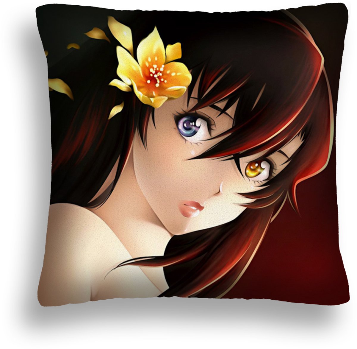 Decoratieve Anime Kussen 40x40cm - Meisje met Bloem