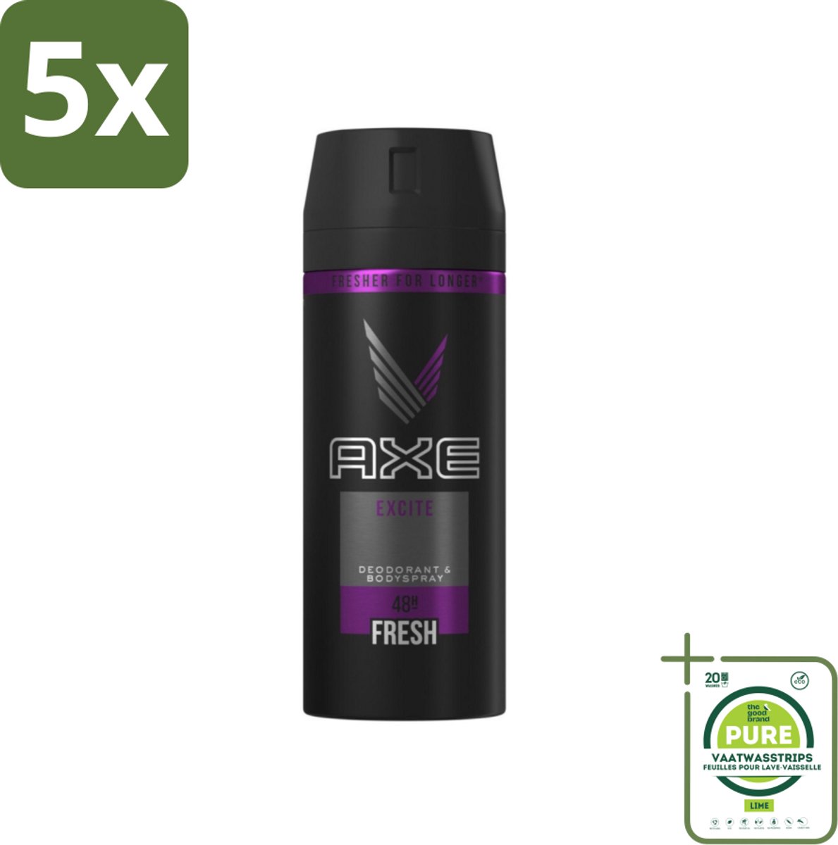 5 x Axe Deodorant Bodyspray Excite 150 ml - Grootverpakking - Axe Excite - Deodorant Spray - Lichaamsgeur Bescherming - Onweerstaanbare Geur - Langdurige Geur