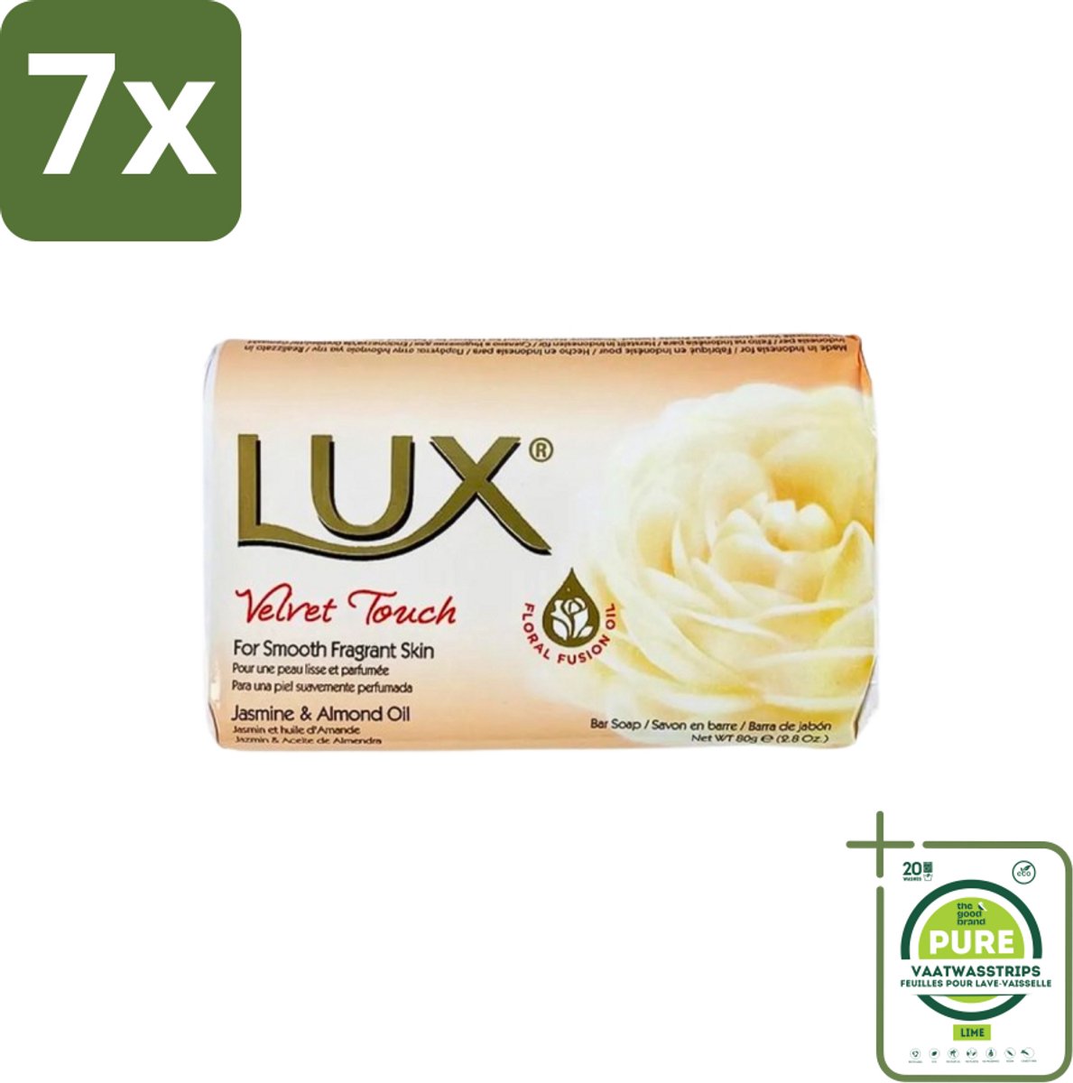 7 x Lux - Zeep - Velvet Touch - Hydraterend - Voor Geurige Huid - 80 g - Grootverpakking - Luxury Soap - Velvet Touch Soap - Hydrating Soap - Floral Soap - Soft Soap