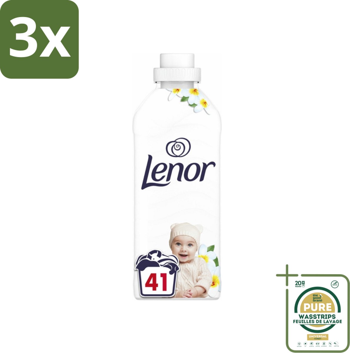 3 x Lenor - Wasverzachter - Gevoelig - Milde Geur - 41 Wasbeurten - Grootverpakking - Wasverzachter - Gevoelige Huid - Hypoallergenisch - Frisheid - Zachtheid