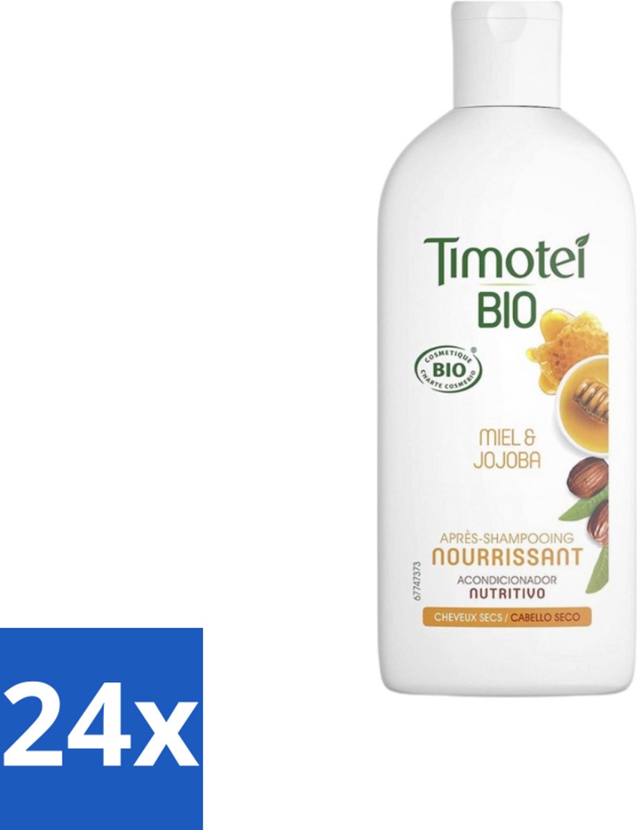 24 x Timotei - Crèmespoeling - Honing & Jojoba - Biologisch - Droog Haar & Droge Hoofdhuid - 250 ml - Biologische Shampoo - Haarverzorging Droog Haar - Conditioner Droog Haar - Jojoba Olie Haar - Honing Haar