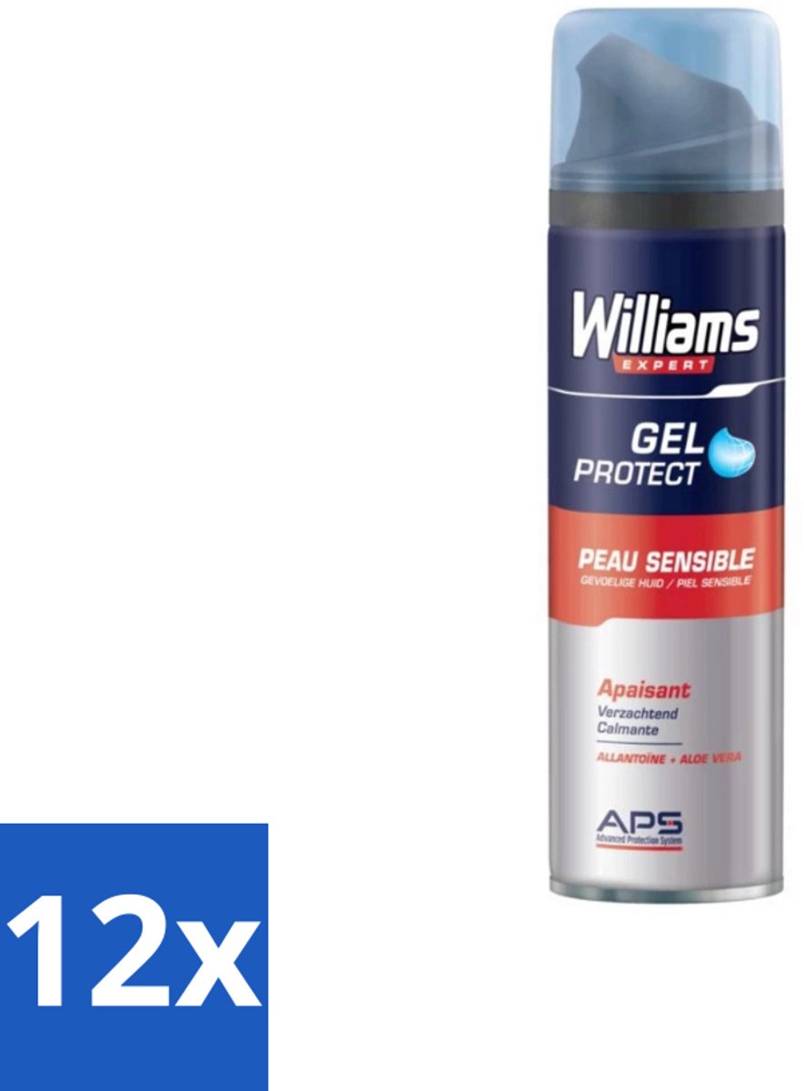 12 x Williams - Expert - Scheergel - Gevoelige Huid- 200 ml - Scheergel - Gevoelige Huid - Scheergel Voor Mannen - Scheergel Voor Vrouwen - Scheergel Zonder Irritatie