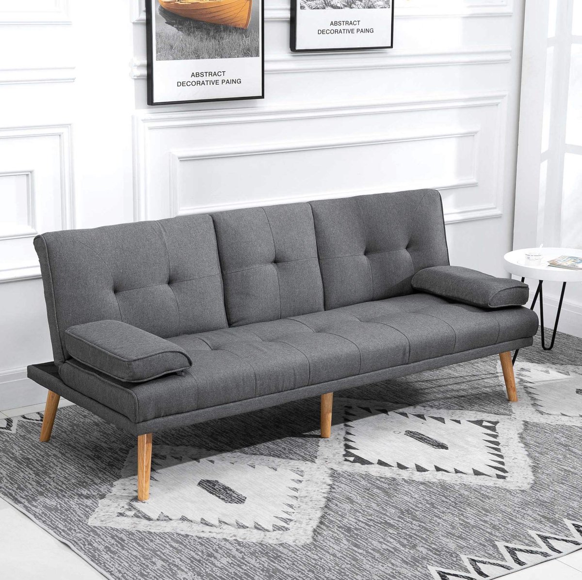 REDOM - Slaapbank - Klaptafel en bekerhouder - Verstelbare rugleuning - Scandinavische stijl - Woonkamer - Polyester - Donkergrijs - 181 x 77 x 78 cm