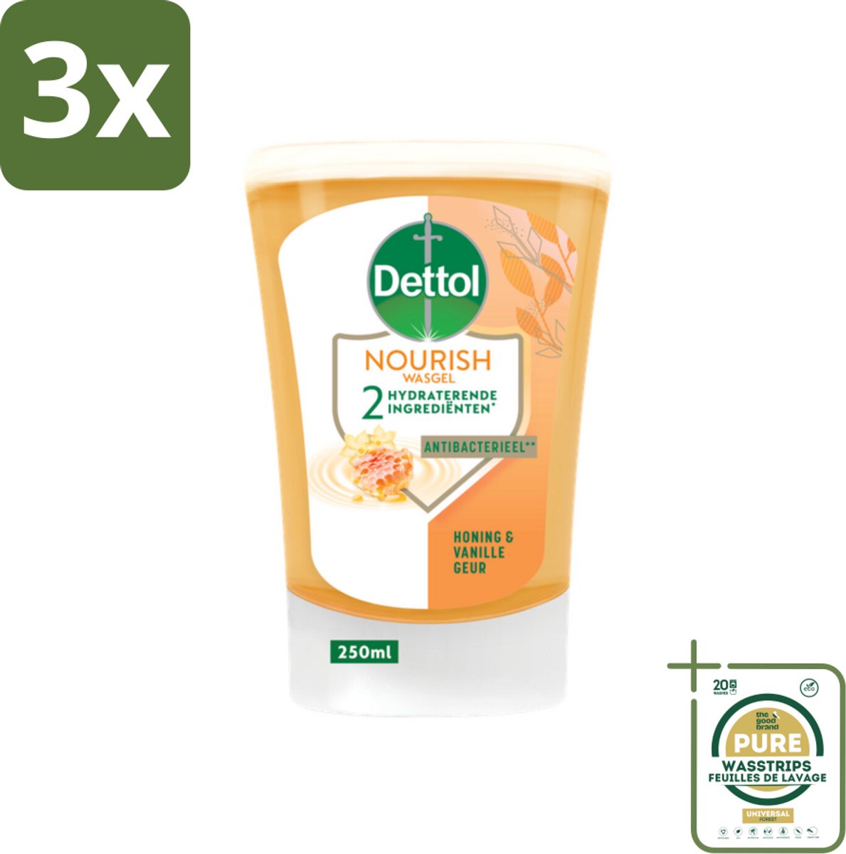 3 x Dettol No-Touch Handzeep Refill Extra Care Honey & Sheabutter 250 ml - Grootverpakking - Handzeep - Antibacterieel - Honing - Galamboter - Hygiëne