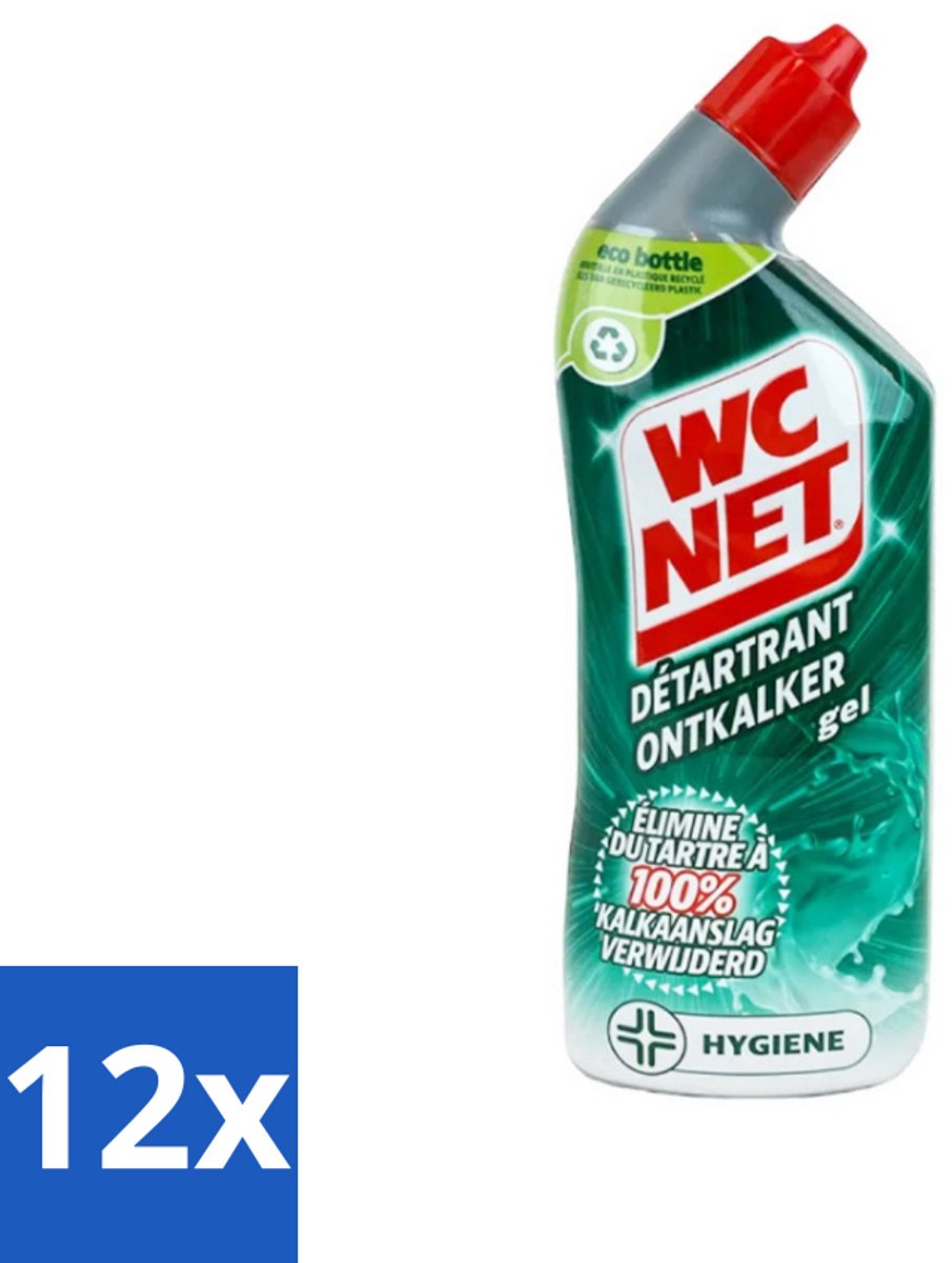 12 x WC Net - Toiletreiniger - Gel - Ontkalkt - Gerecycled Materiaal - 750 ml - Toilet Schoonmaak - Kalkverwijderaar - Toilet Ontkalker - Toilet Reiniger - Wc Reiniger