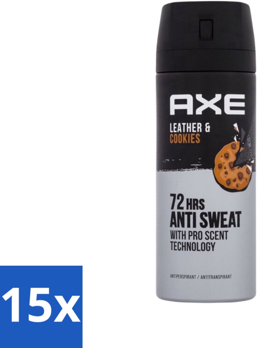 15 x Axe - Deodorant Spray - 72hrs Anti Sweat - Leather & Cookies - 150 ml - 72 Uur Anti Zweet - Deodorant Spray - Zweetbestendig - Leer En Koekjes Geur - Langdurige Frisheid