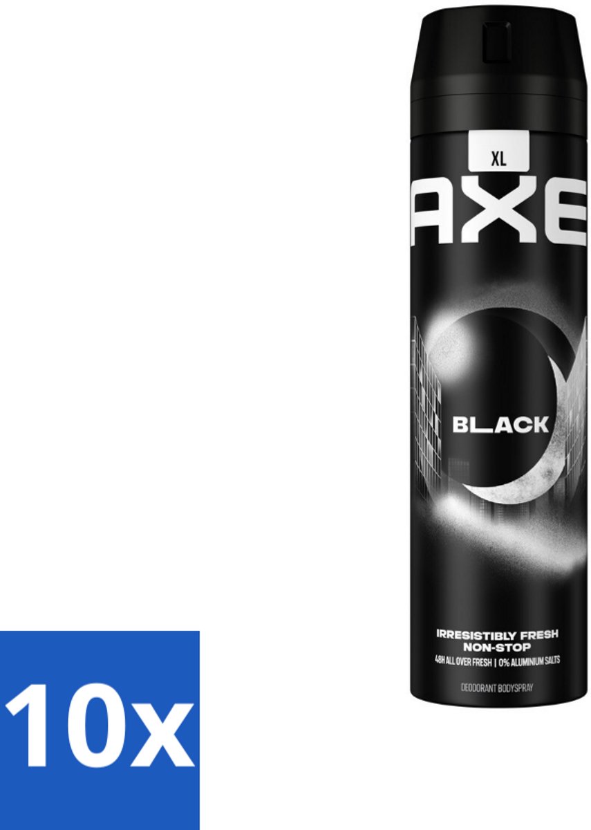 10 x Axe XL - Deodorant Bodyspray - 48hrs Fresh - Black - Frozen Pear & Cedarwood - 200 ml - Deodorant - Lichaamsgeur - Frisheid - Bevroren Peer - Cederhout