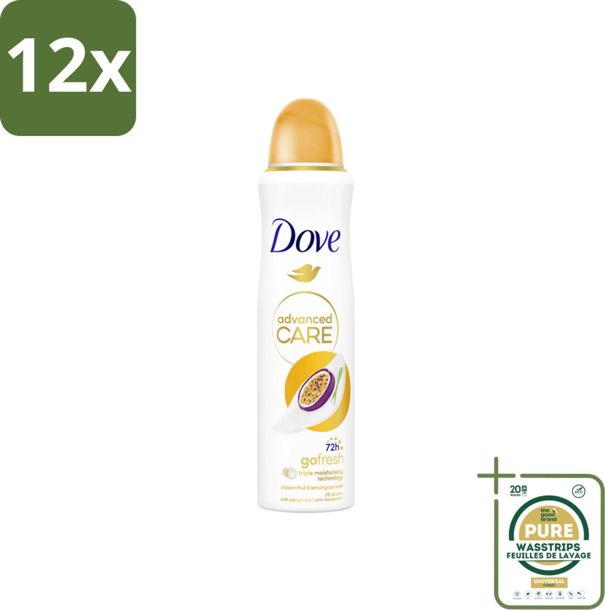 Dove – Deodorant Spray – Passievrucht & Citroengras – 150 ml - Voordeelverpakking - 12 stuks - Passievrucht - Citroengras