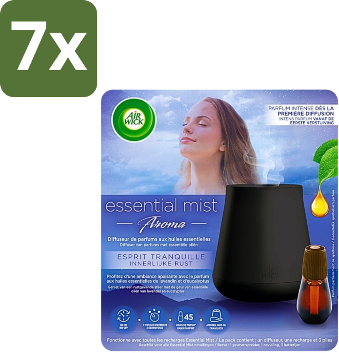 7 x Air Wick Essential Mist - Automatische Luchtverfrisser Kit - Innerlijke Rust - Eucalyptus & Lavendel - Luchtverfrisser - Aromatherapie - Eucalyptus - Lavendel - Rustgevende Geur