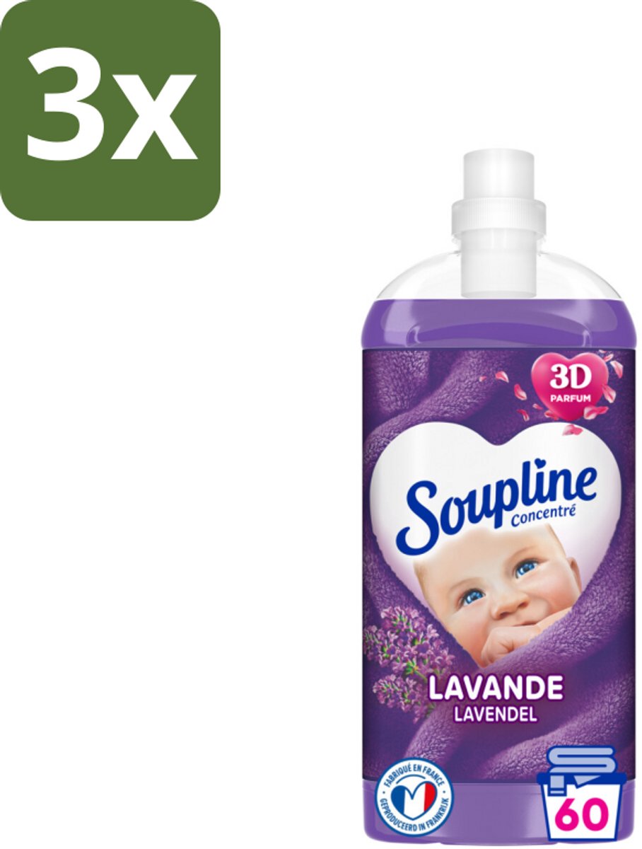 3 x Soupline Wasverzachter Lavendel 1350 ml - Wasverzachter - Wasverzachter Lavendel - Wasverzachter 30 Dagen - Wasverzachter 92% Natuurlijk - Wasverzachter Milieuvriendelijk