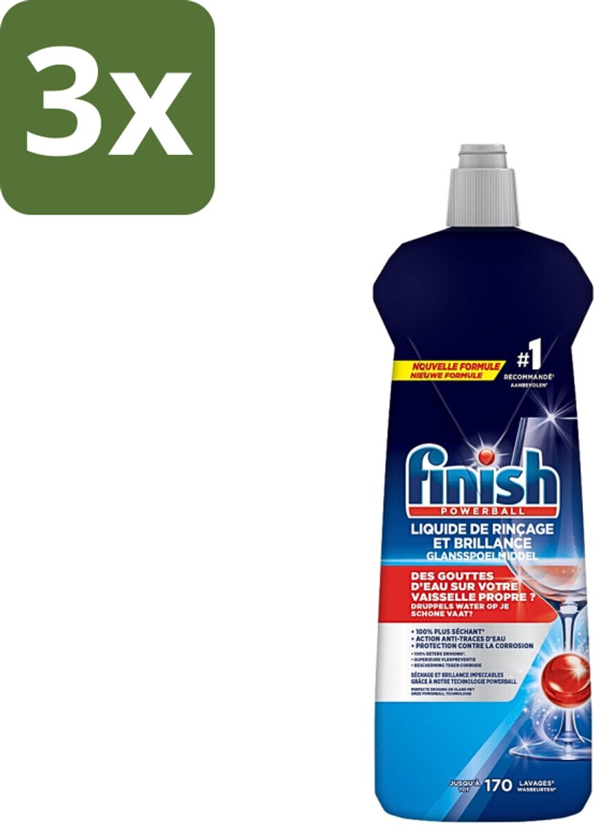 3 x Finish Powerball - Glansspoelmiddel - Anti-Corrosie & Anti-Vervaging - 170 Afwasbeurten - 800ml - Glansspoelmiddel - Vaatwasmiddel - Anti-kalk - Anti-corrosie - Glans