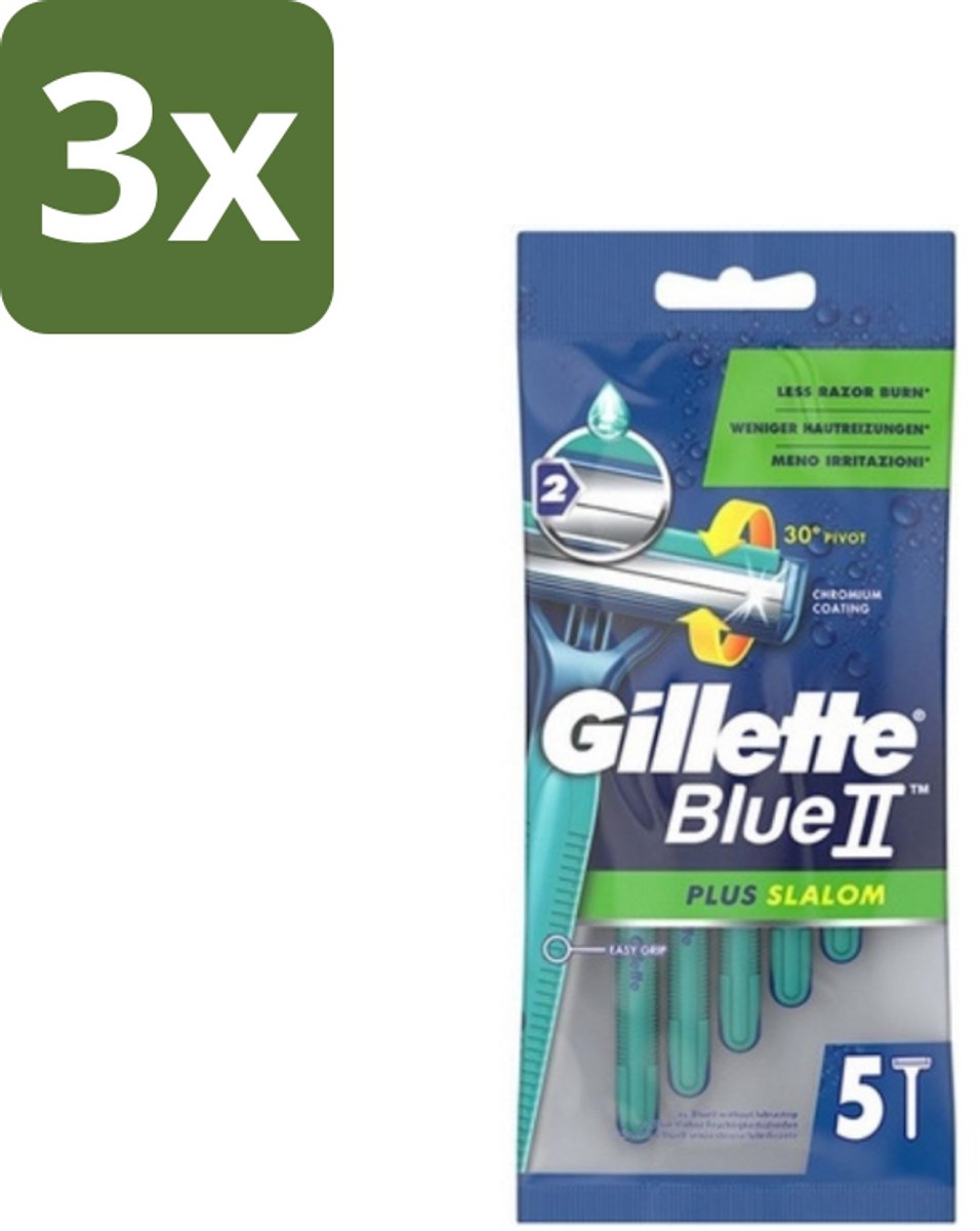 3 x Gillette Blue II - Plus Slalom - Wegwerpscheermesjes - 5 Scheermesjes - Scheermesje - Wegwerpscheermesje - Glijervaring - Scherpen - Scherpen Mes