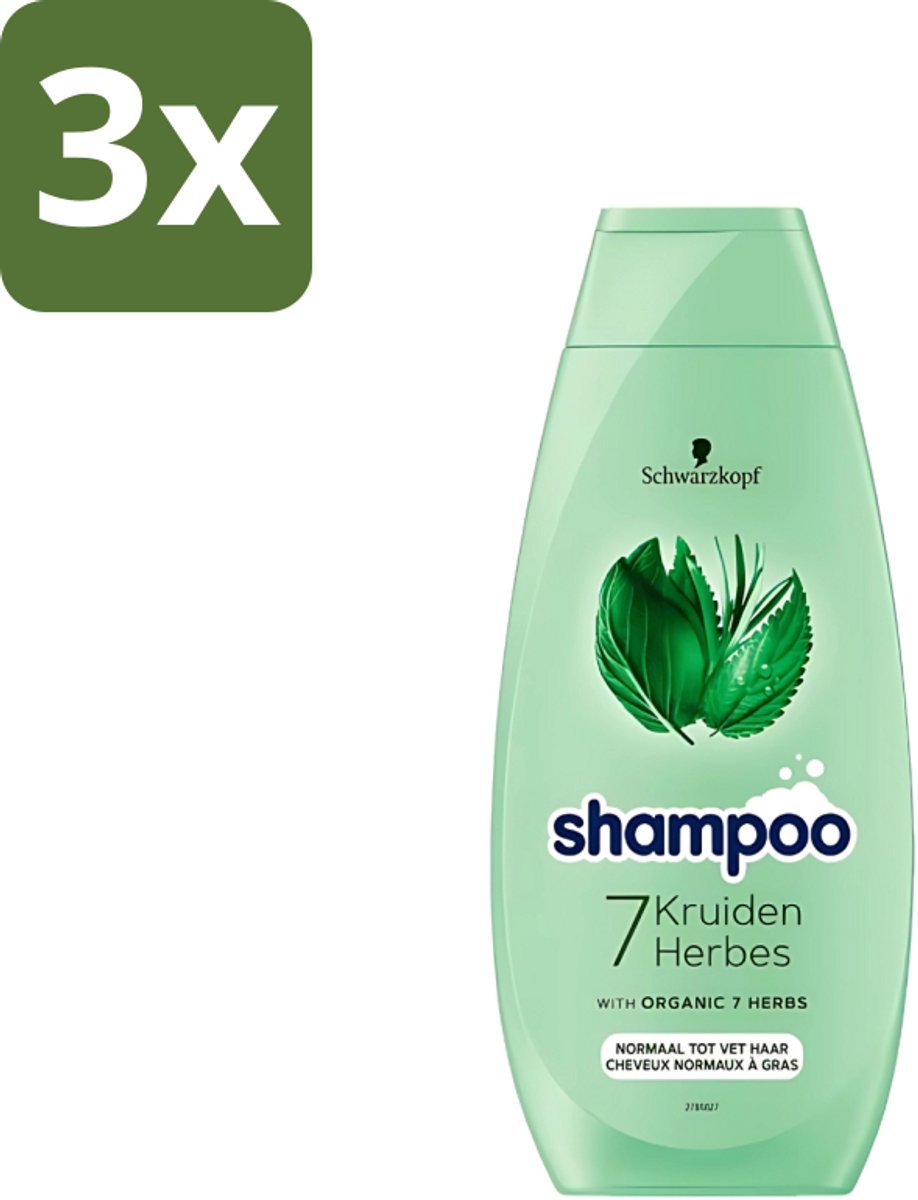3 x Schwarzkopf - Shampoo - 7 Kruiden - Normaal tot Vet haar - 400 ml - Haarversterkend Shampoo - Kruidenextracten - Fris Haar - Natuurlijk Volume - Vegan Shampoo