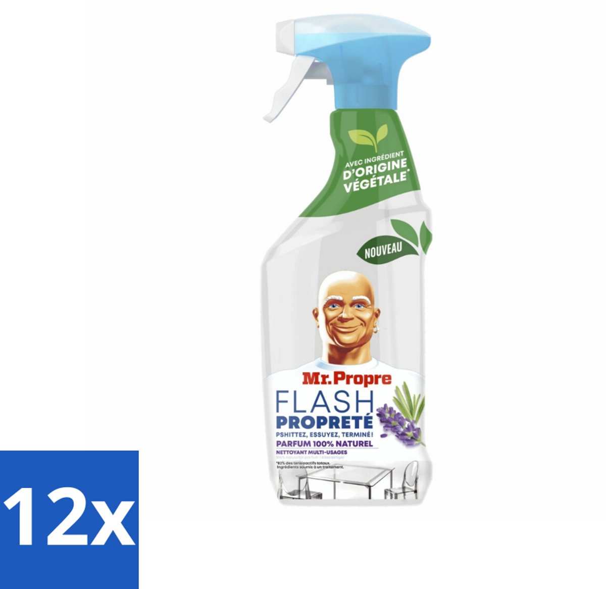 12 x Mr. Proper - Allesreiniger Spray - Lavendel & Rozemarijn - 100% Natuurlijke Parfum - 800 ml - Allesreiniger - Schoonmaakspray - Lavendel - Rozemarijn - Plantaardige Reiniger