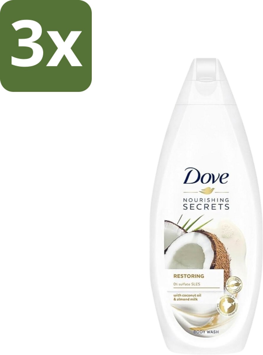 3 x Dove Nourishing Secrets - Douchegel - Kokosolie & Amandel melk - Sulfaatvrij - 250 ml - Douchegel - Kokosolie - Amandelmelk - Natuurlijke Verzorging - Sulfaatvrije Douchegel