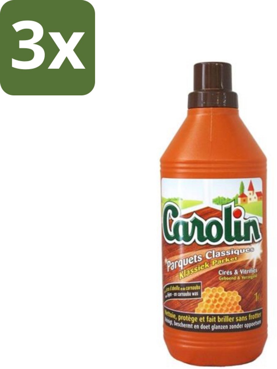 3 x Carolin - Klassiek Parket - Vloerreinigingsmiddel - Met Canauba Was - 1 L - Parket Reinigen - Houten Vloeren Reinigen - Carnauba Reiniger - Parket Verzorgen - Vloer Verzorgen