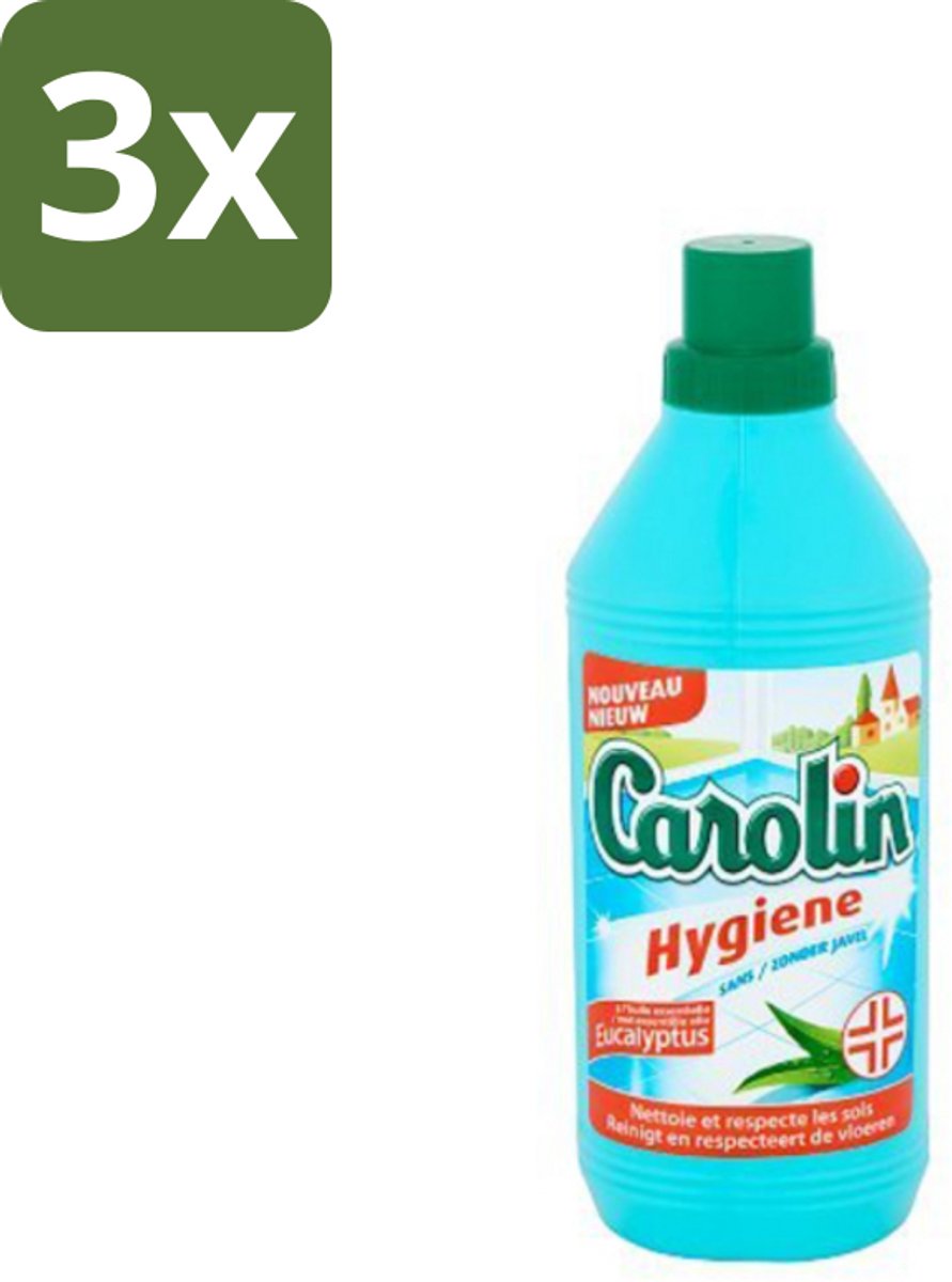 3 x Carolin - Vloerreinigingsmiddel - Zonder Javel - Met Eucalyptus - 1 L - Vloerreinigingsmiddel - Eucalyptus - Reinigen Zonder Javel - Natuurlijke Reiniger - Vloer Reinigen