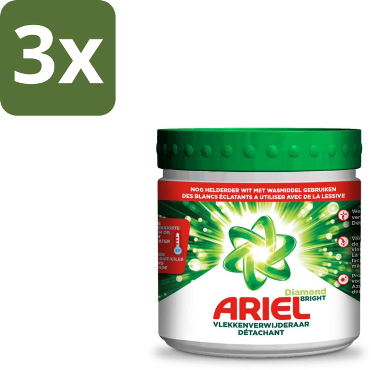 3 x Ariel Vlekverwijderaar Diamond Bright Witte Was 500 gr - Vlekverwijderaar - Witte Was - Koud Water - Vlekken Verwijderen - Waspoeder