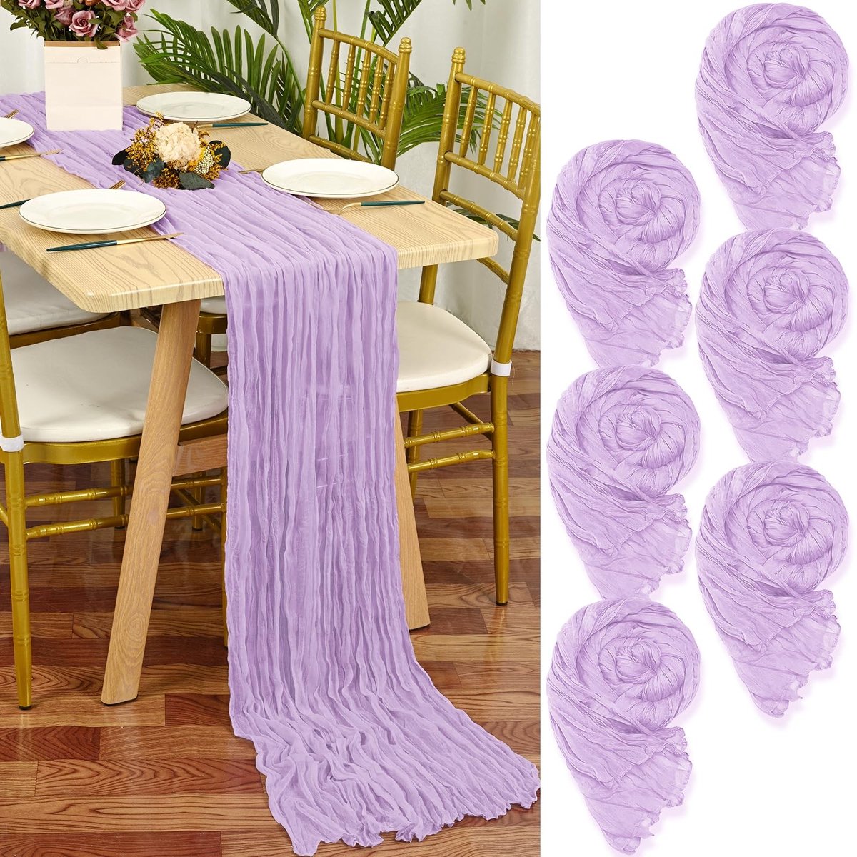 Solidchoice - 6-delige Cheesecloth Tafel Runner Set - Paars 55x300cm