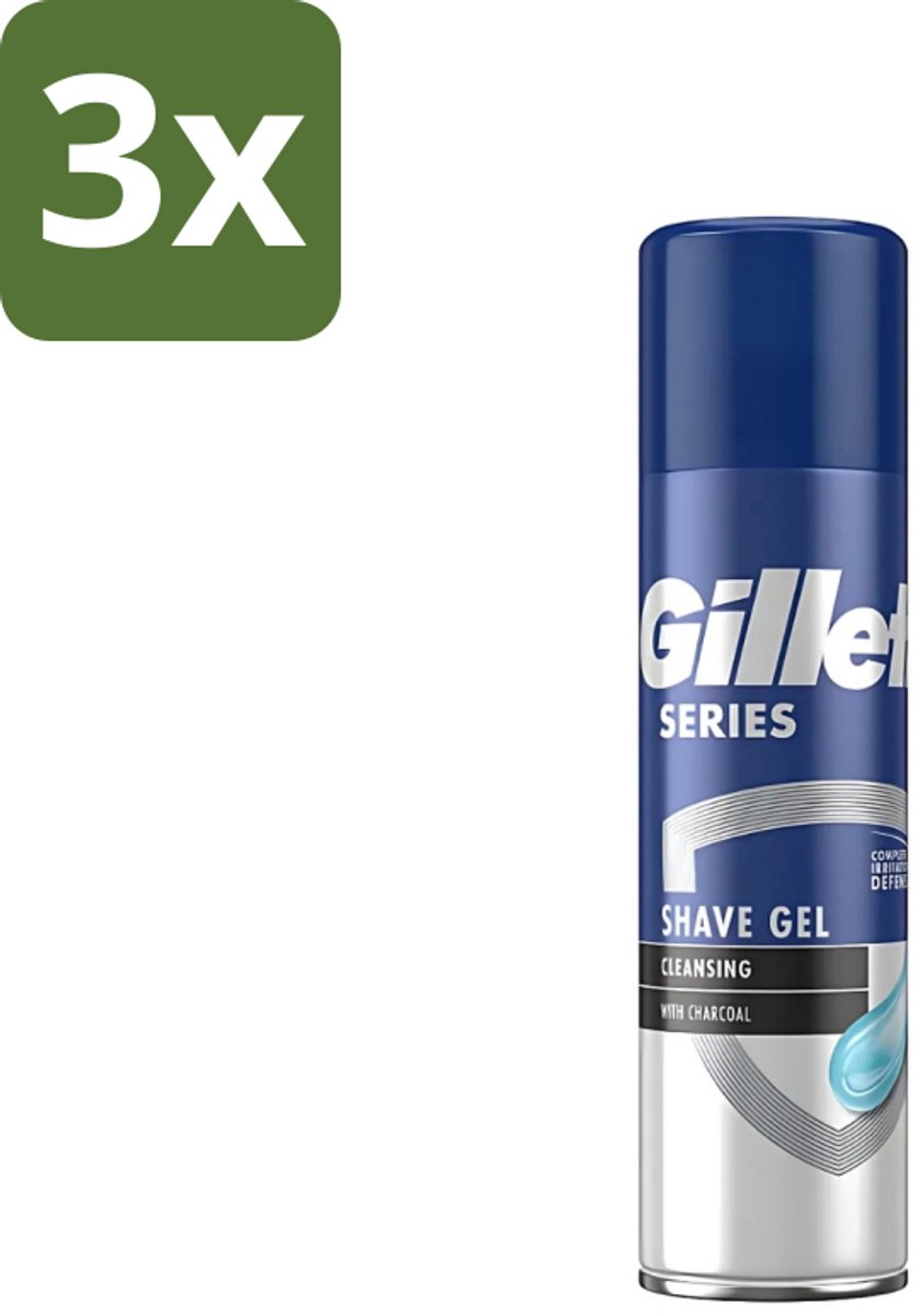 Gillette Series - Scheergel - Cleansing - Charcoal - Verfrissend en reinigend - 200 ml - Bulkverpakking - 3 stuks