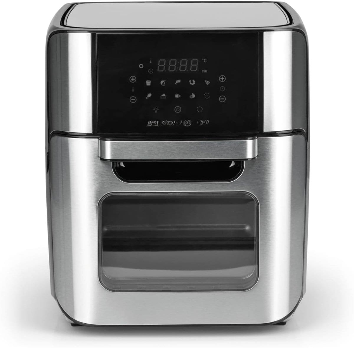 Klarven® Heteluchtoven Zilver - Airfryer Oven XXL 12 Liter, 9 Functies en 10 Programma's voor 5-7 Personen - 1800W, Grill, Draaispit en Ontdooifunctie - B 33 x D 38 x H 37 cm