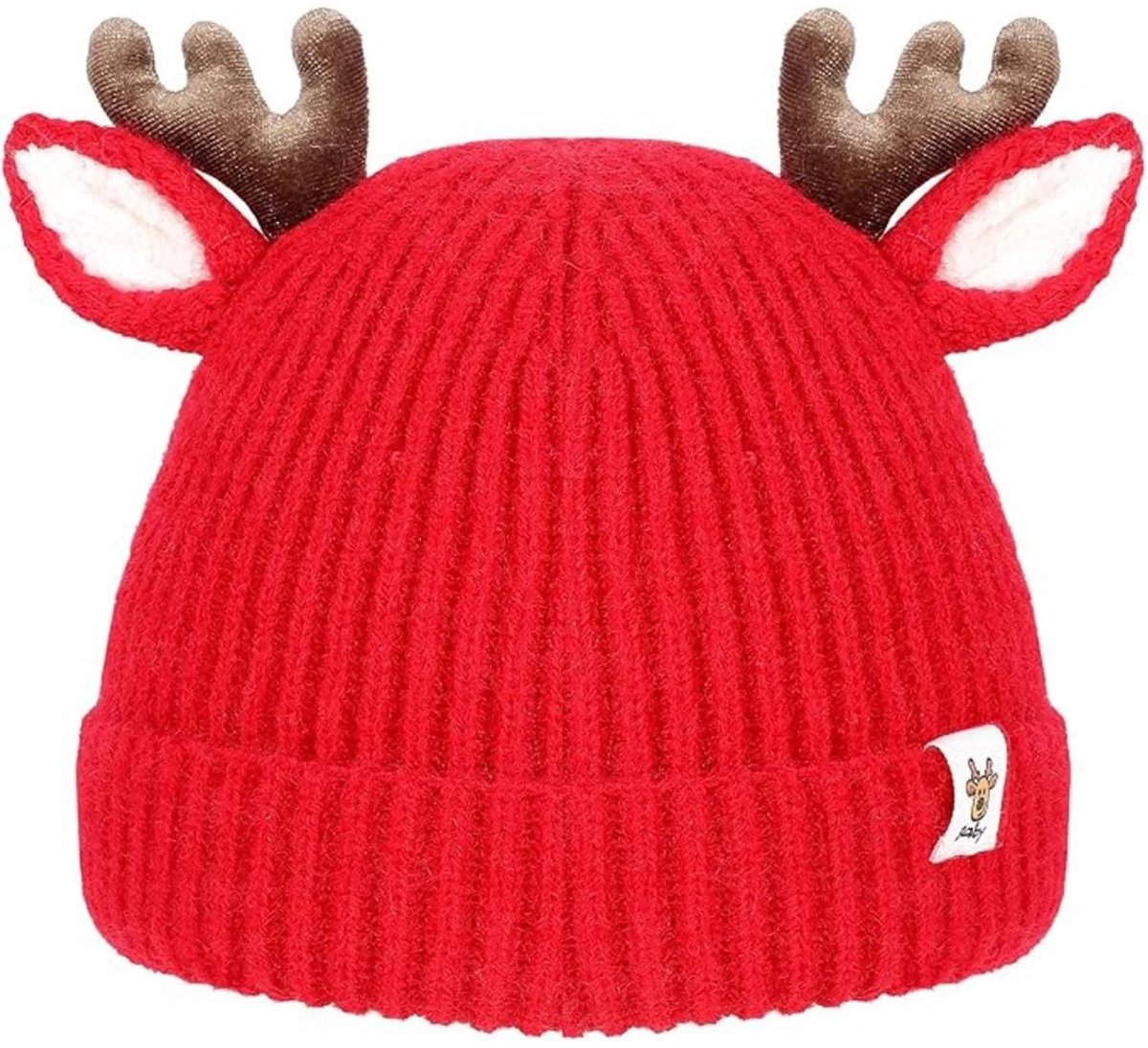 casalora - Winter Kindermutsen - Gebreide warme mutsen voor baby's - Zacht en warm - Geschikt voor zowel jongens als meisjes - Kinderkerstmuts met oren en rendiergewei - Cadeau - Rood