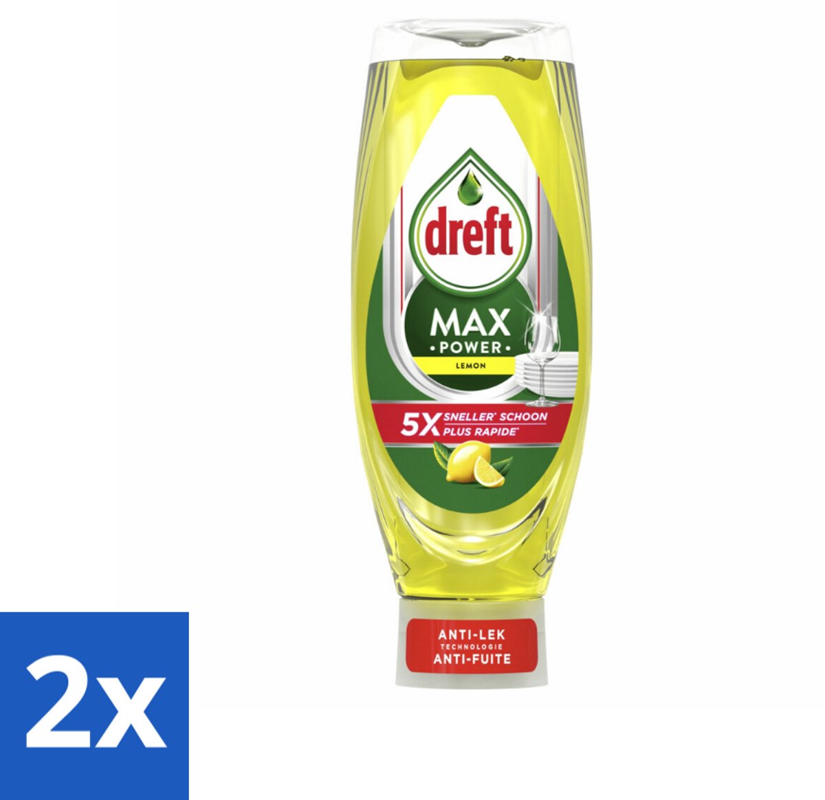 2 x Dreft - Afwasmiddel - Max Power Citroen - Extra ontvettend - 730 ml - Afwasmiddel - Vetverwijderaar - Citroengeur - Schoonmaakkracht - Gebruiksgemak