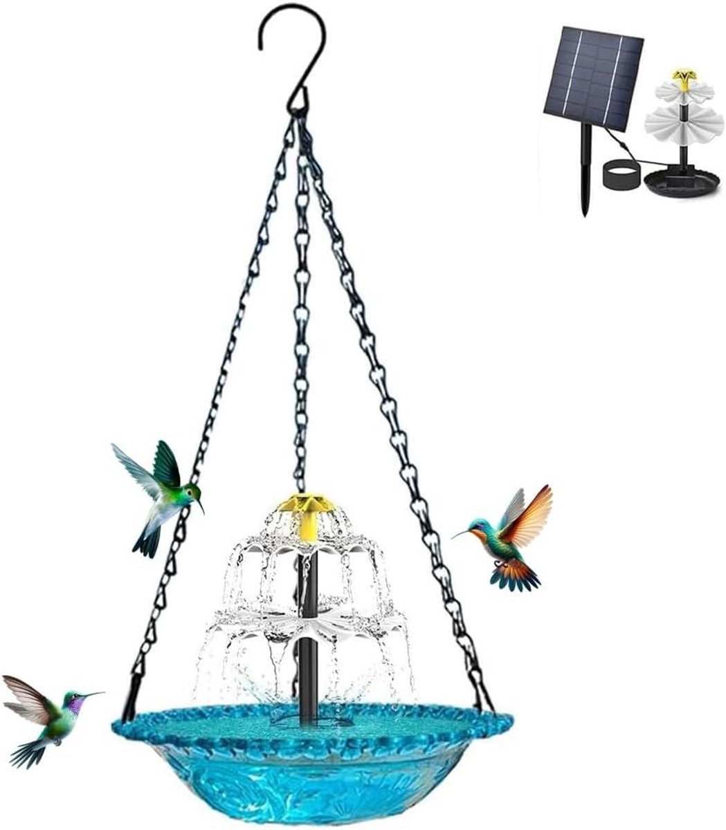 Hanging Vogelbad met 3-traps Fontein en Stromend Water voor Tuin, Balkon en Patio, Winterbestendig en Aantrekkelijk voor Vogels