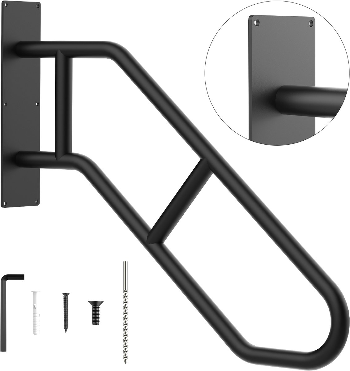 Soontrans - U‑vormige Trapleuning voor 1‑3 treden buiten - Wandmontage Trapleuningen - Metalen Leuning met poedercoating - Veilige Reling voor ouderen - kinderen - gehandicapten - 58CM