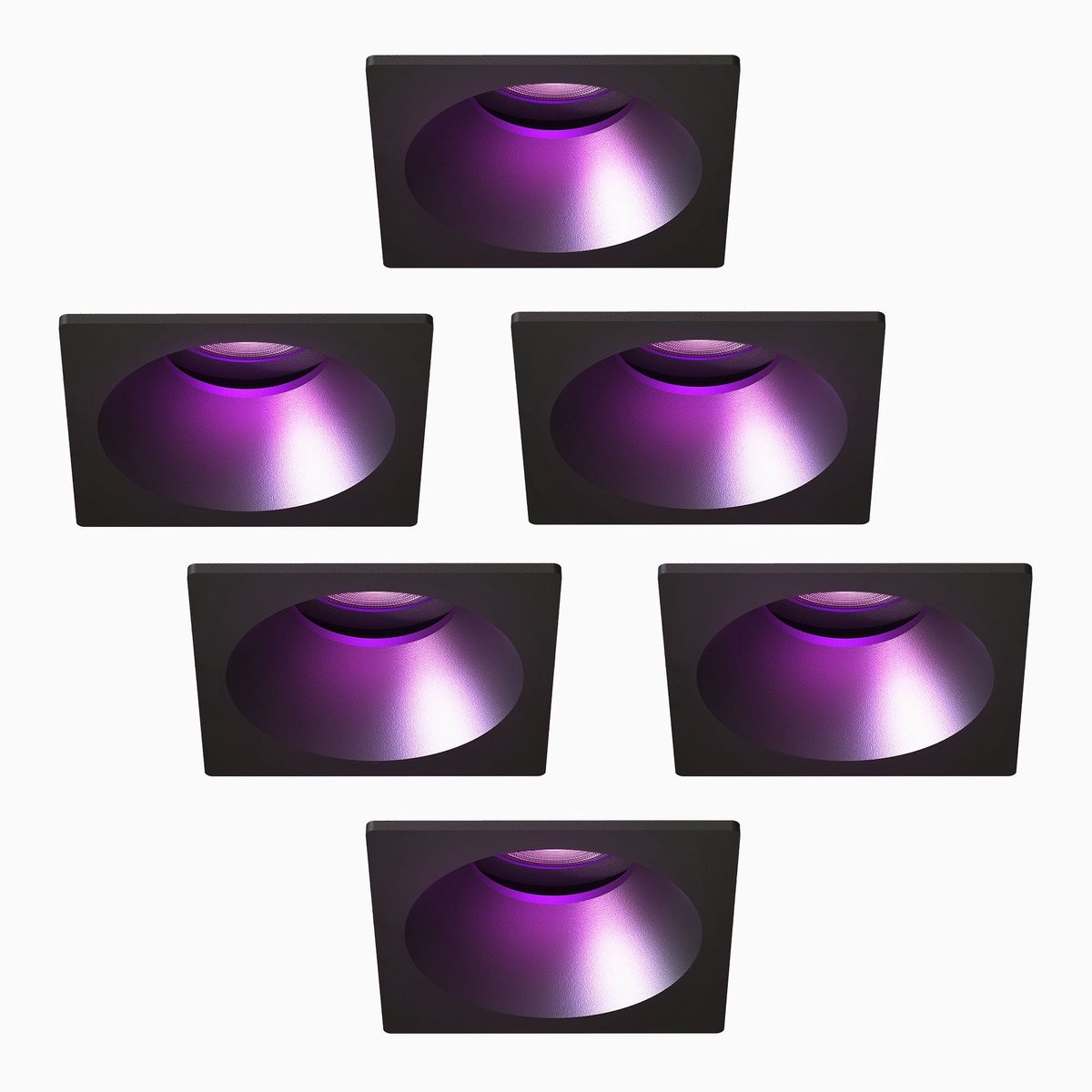 Ledvion – 6x Smart LED Inbouwspot Rond 81x81mm – Zwart – Dimbaar – Kantelbaar – GU10 – RGB+CCT – 4.9W – IP20