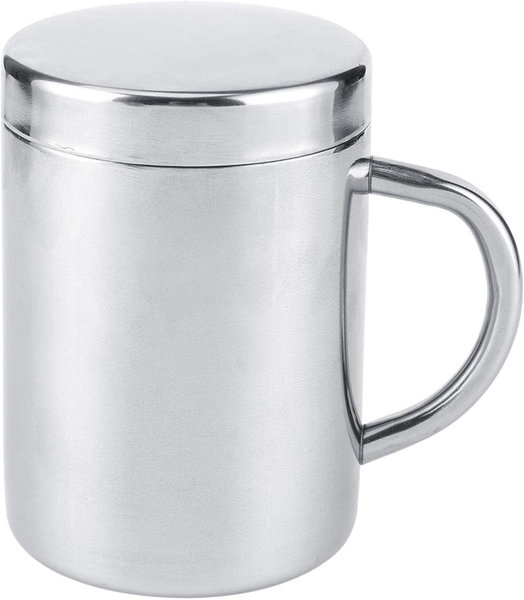 Dubbelwandige Vacuüm Geïsoleerde RVS Koffiemok met Deksel en Handvat - Herbruikbare Koffiemok voor Kinderen en Volwassenen (220 ml)