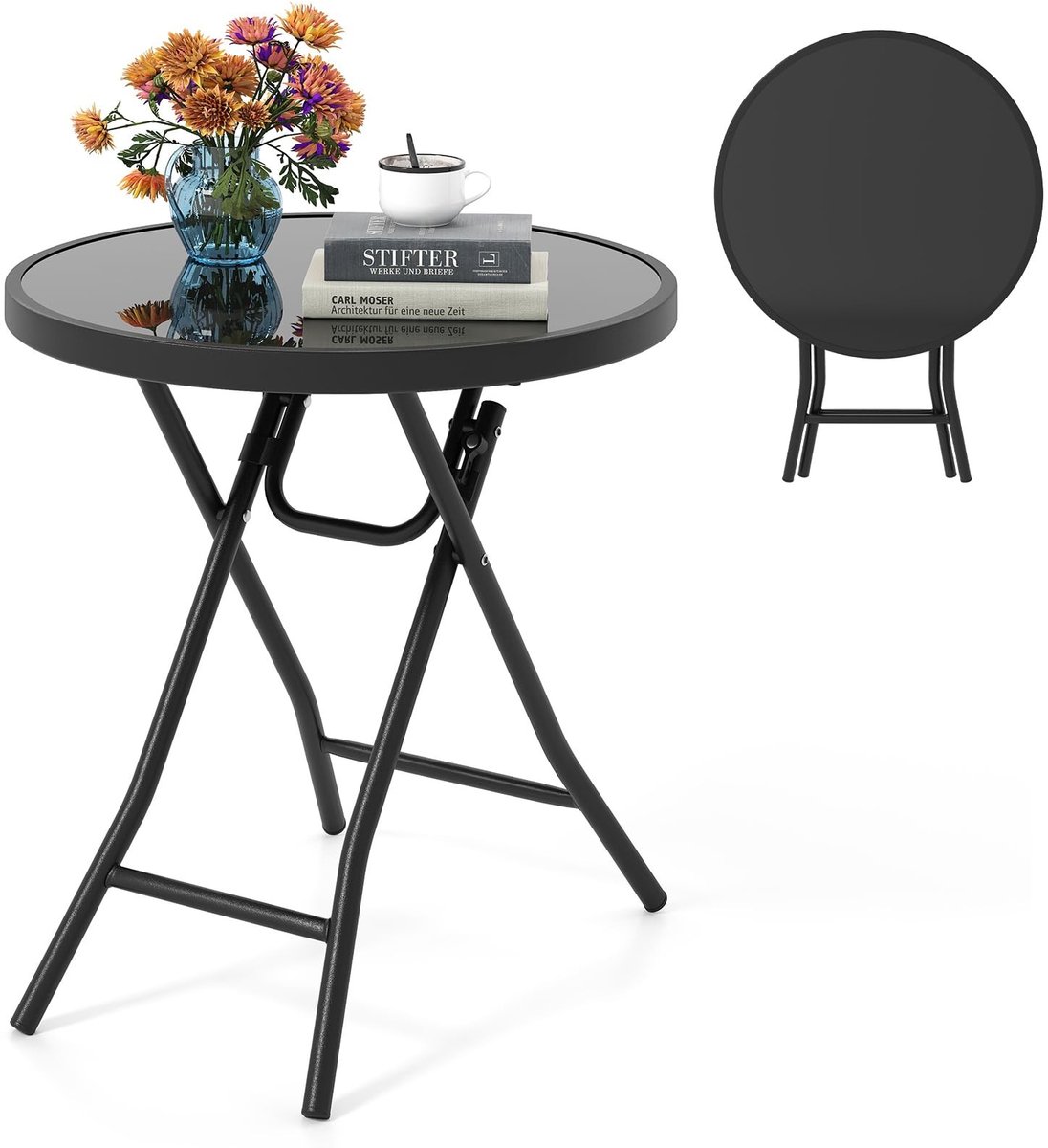 Elzusha - Opvouwbare Zijden Tafel met Tempered Glas voor Buiten