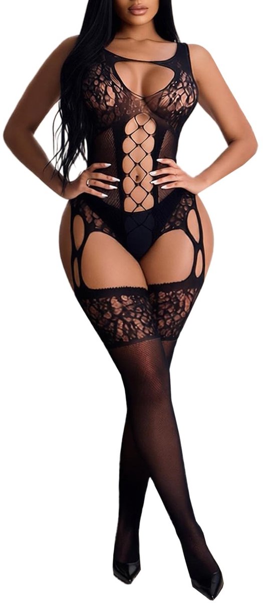 Elzusha- Bodysuit Zacht Mesh - Plus Size - Lingerie - Nachtkleding - Jumpsuit - Fishnet - Comfortabel en Elastisch