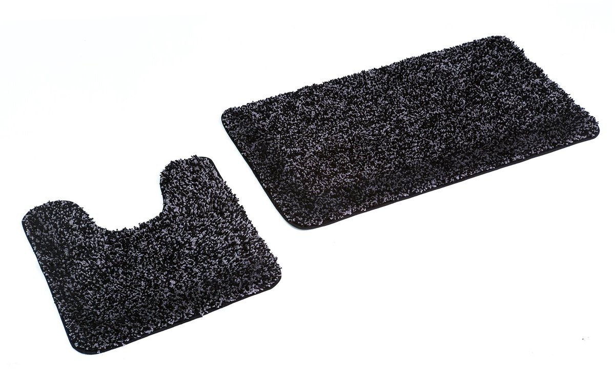 Elzusha - 2-delige Badmatset met Antislip in Zwart Gemêleerd