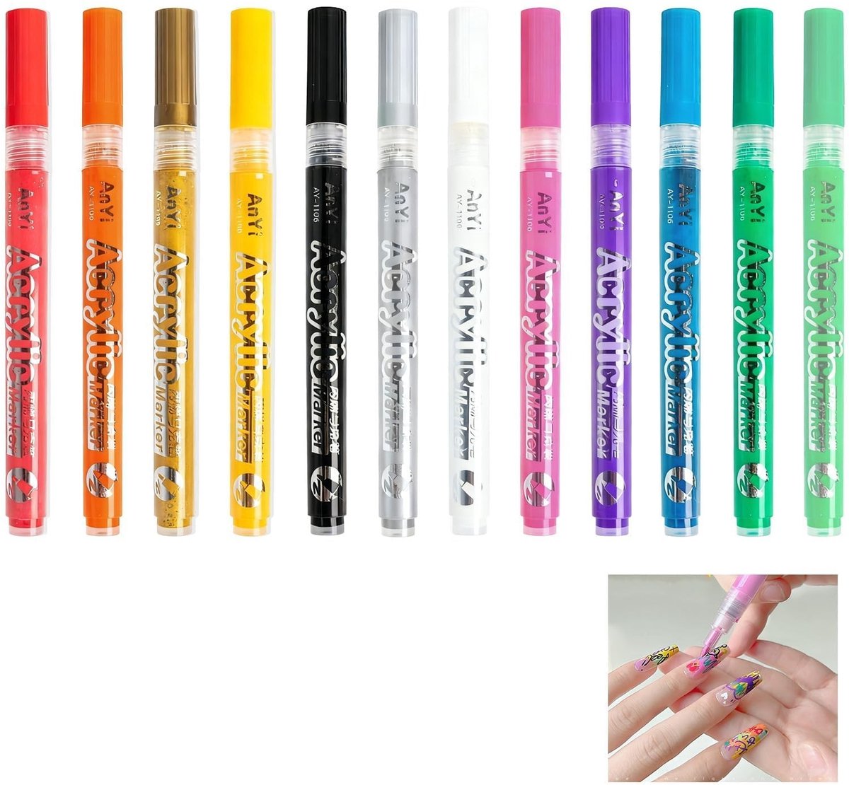 Elzusha - Set van 12 3D Graffiti Pens voor Nagels
