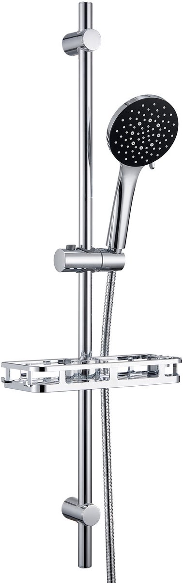 Auralum Max Glijstangset - Doucheset Met Handdouche - 90 cm Glijstang - Inclusief Doucheplank - Douchekop Ø 12 cm - 6 Standen - Doucheslang 150 cm - Chroom&Zwart