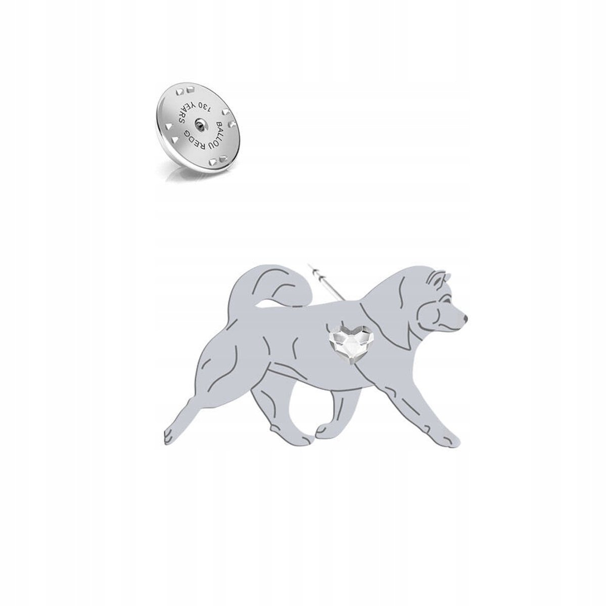 Zilveren Alaskan Malamute Broche 925 met Kristal - Uniek Cadeau