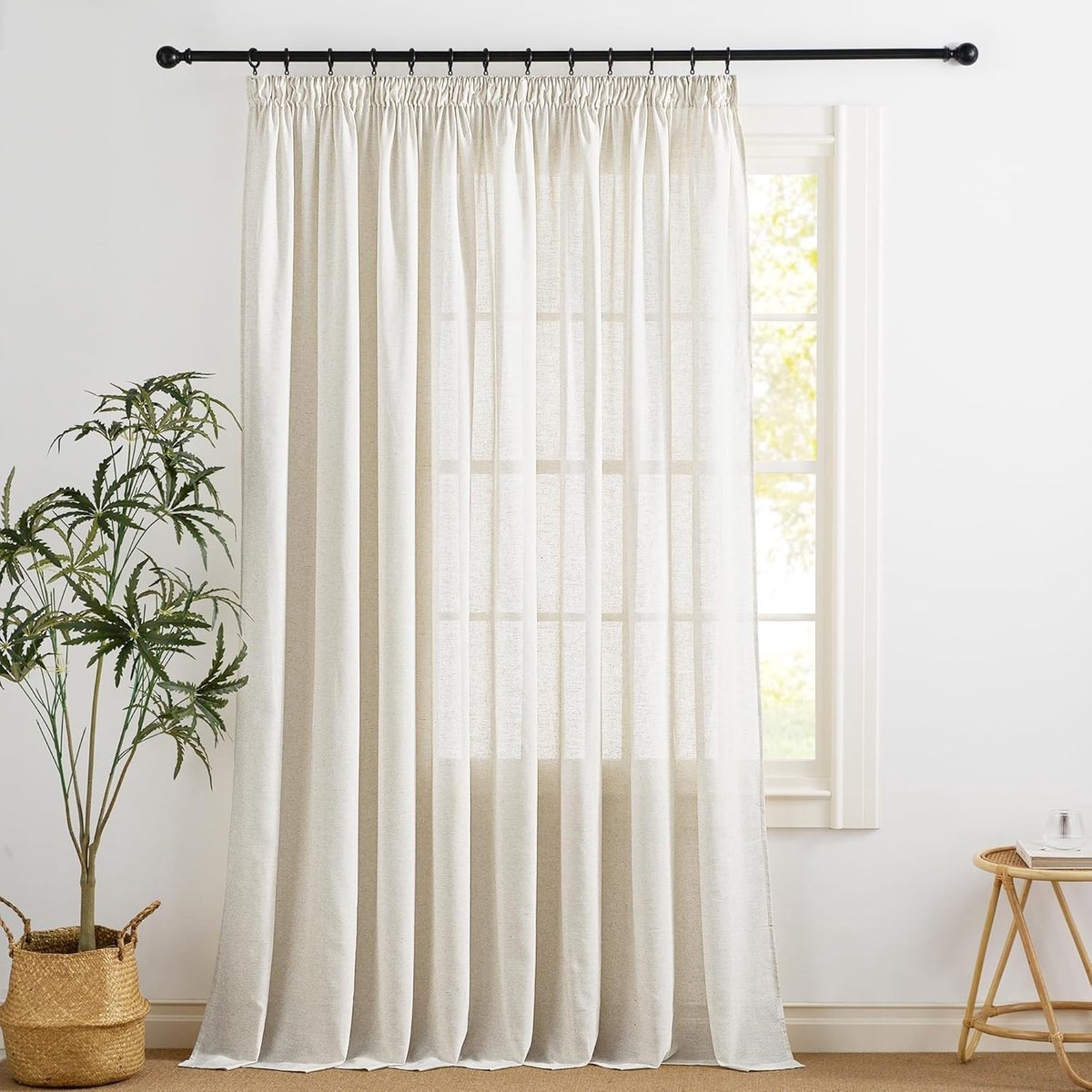 Gordijnroede 300cm - Natuurlijke kleur - 300 x 240 cm - Linnenlook - Voor woonkamer