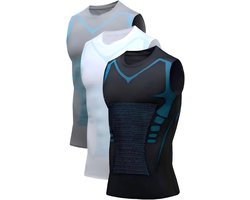Heren Compressie Shirt Mouwloos - 3 Stuks Shapewear Tanktop voor Mannen, Buikvermagerend Sportshirt, Ademend Fitness Ondershirt voor Sportschool, Hardlopen & Dagelijks Gebruik (Zwart, Wit, Grijs—3XL)