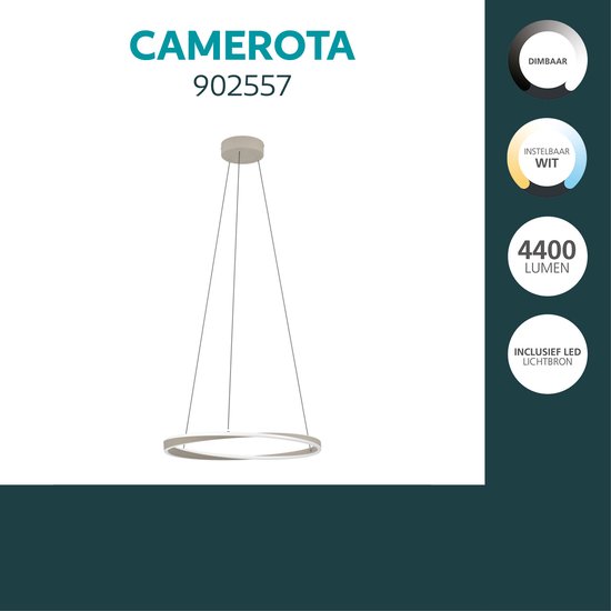 De Camerota 902557 hanglamp, zandkleurig, verstelbaar wit licht, 4400 lumen.