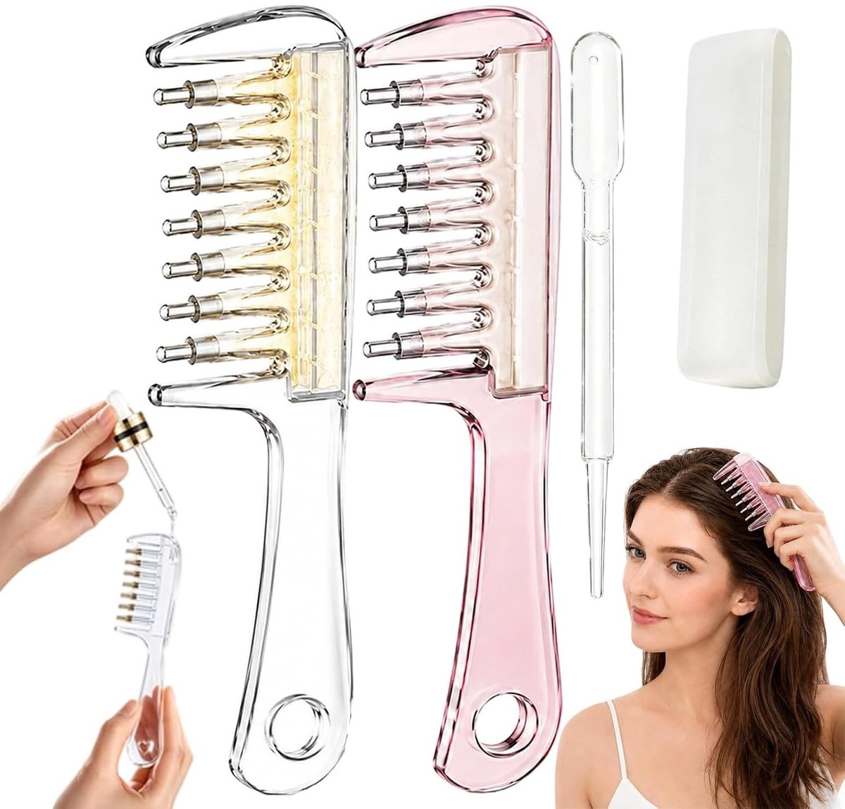 2 Stuks Haar Olie Applicator - Haargroeibevordering - 4ml Precieze Dosering - Lekvrij & met Massage - Geschikt voor Minoxidil & Etherische Olie - Hoofdhuid Verzorging - SOLLBRY®