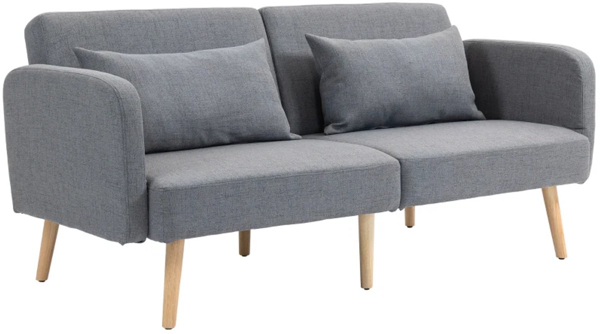 Slaapbank 3-zits - Gastentweepersoonsbed - Draagvermogen Tot 240 kg - Neerklapbare Rugleuningen - Houten Frame - 170 x 83 x 80 cm - Grijs
