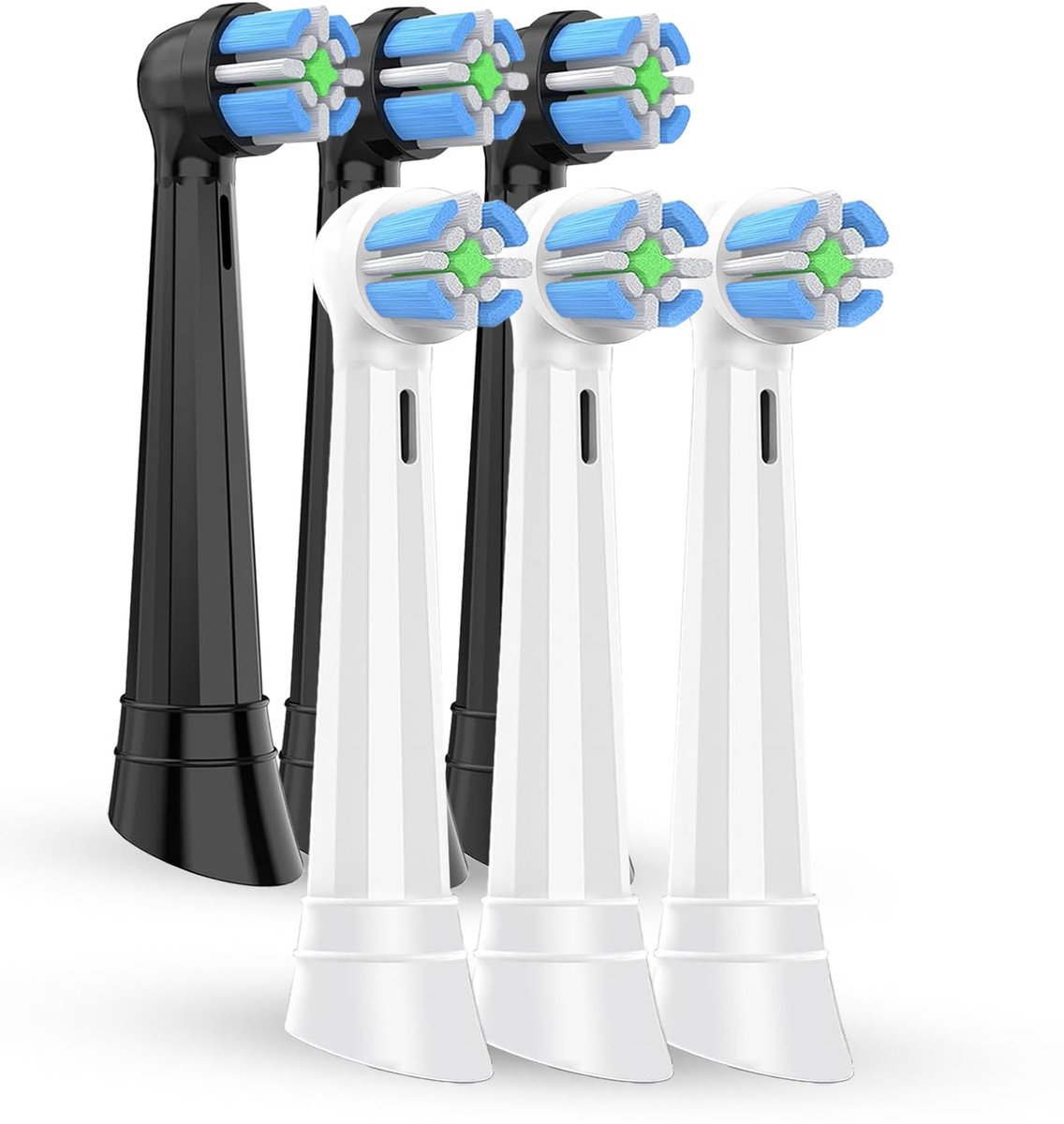 IO tandenborstel kopjes geschikt voor Oral B IO serie 2-10 - individueel verpakt - medium zachte borstelharen - 180° draaibaar - reinigend - voor het hele gezin - 3 stuks zwart + 3 stuks wit