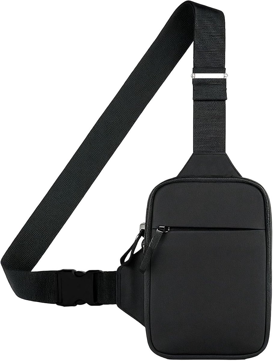 Verstelbare schoudertas voor dagelijks gebruik, reizen, wandelen en zaken, zwart, unisex, multifunctioneel, compact.