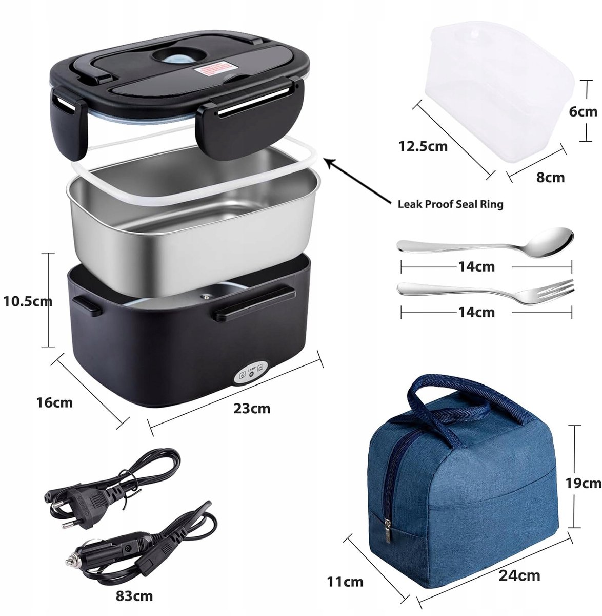 Elektrische Lunchbox - Verwarmde Bento Box - Thermos Lunchbox - Autolunchbox Elektrisch - 1,5L + 0,45L - RVS Binnenbak - Lekvrij Deksel - 12V/24V/220V - met Isolatietas & Bestek - Draagbare Broodtrommel - Voor Auto & Thuis & Kantoor — cadeau in Kookcadeaus - foto 4