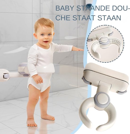 Baby Badsteun - Peuter Douchehulp - Veilig Baden - Opvouwbaar Wandmontage - Verstelbaar 26-35cm - Grijs — afbeelding 5