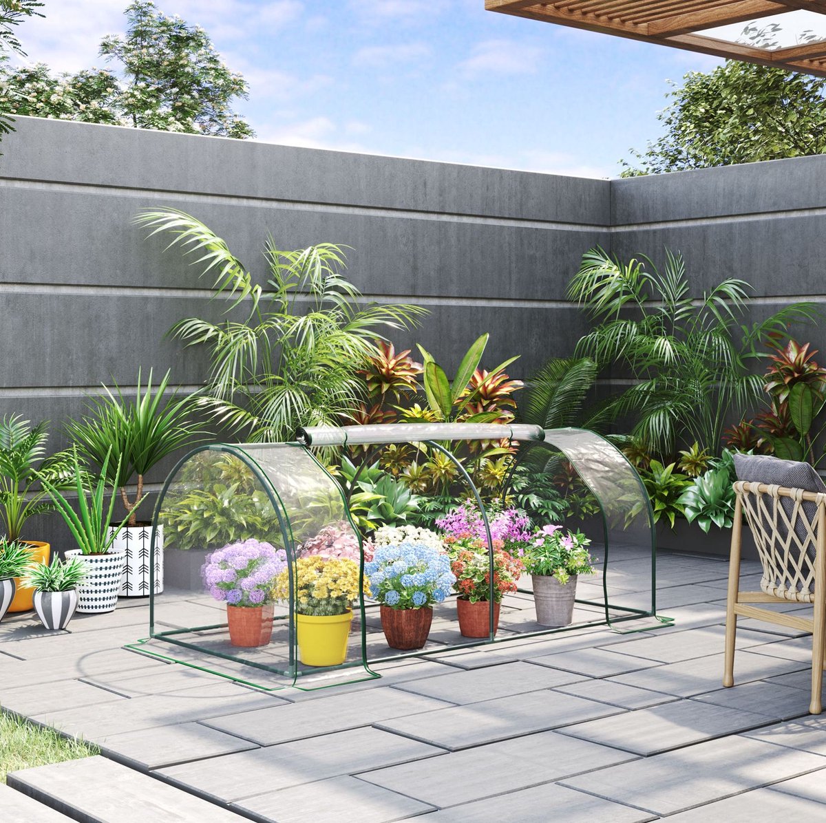 REDOM - Foliekas - Transparante kunststof folie - Tunnelkas met oprolbare deur - Ventilatie - Tuin en balkon - Staal en kunststof - Groen - 200 x 100 x 80 cm