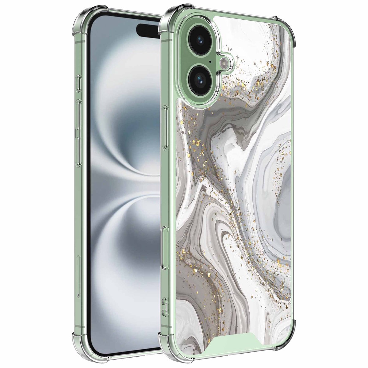 Smartphonica Geschikt voor iPhone 16 Plus Telefoonhoesje met Zilver Marmer opdruk - Draadloos op te laden - Shockproof Siliconen TPU Strong Case - Sterk Schokbestendig Telefoonhoesje geschikt voor iPhone 16 Plus